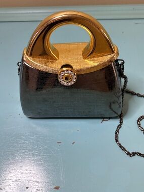 Gold and Black Evening Mini Bag with Rhinestone Accent